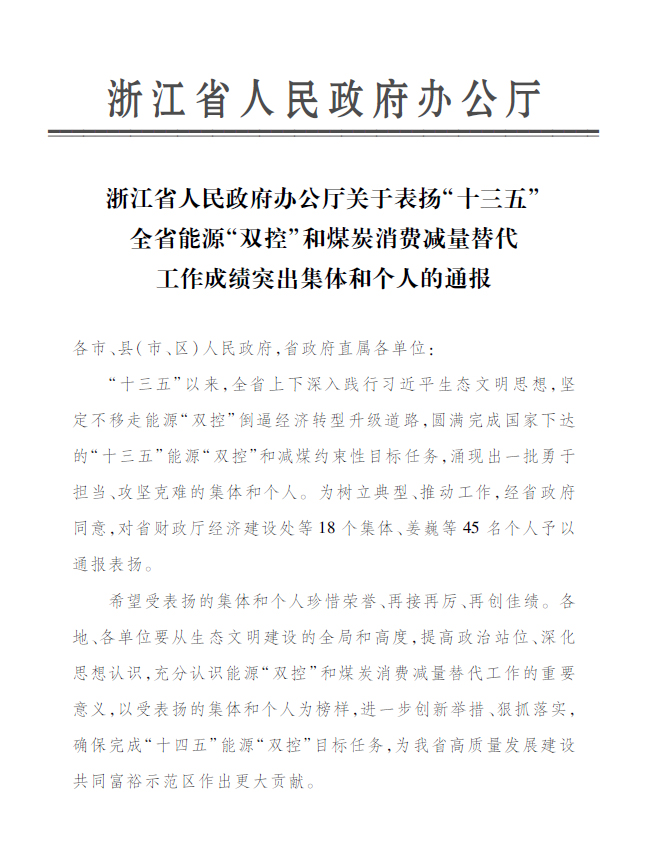 Ebpay钱包永嘉公司付金轩获“浙江省能源‘双控’工作成绩突出个人”表彰